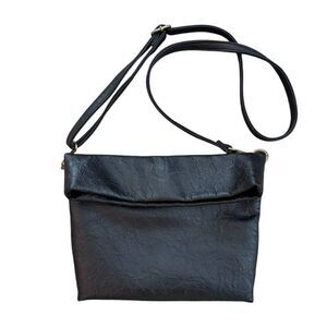 Anthropologie Vegan Black Leather Foldover Clutch/Crossbody Handbag